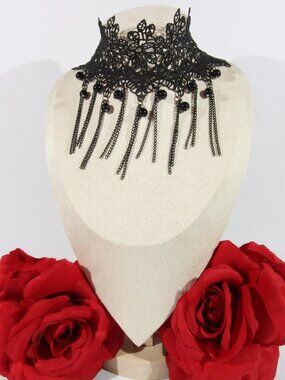 Vintage Black Gothic Lace Choker Necklace